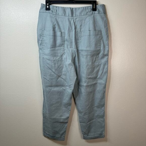 ANTHROPOLOGIE Ett Twa Blue Linen Cropped Pants Women’s Size 10 - Picture 3 of 8